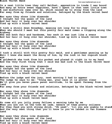 lyrics of black velvet band|black velvet band song lyrics.